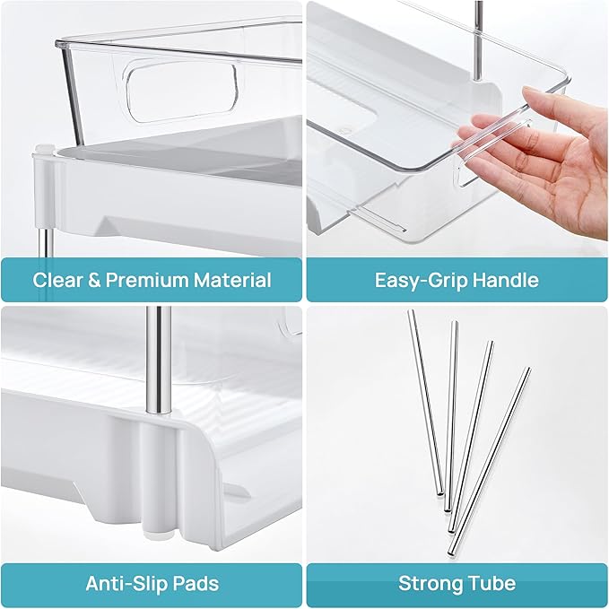 Vtopmart 4 Pack Bathroom Organizer, 2 Tier White Under Sink Organizers Vanity - Image 7