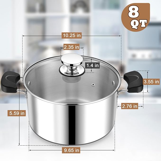 8 Quart 3-Ply Cooking Stock Pot - Image 2