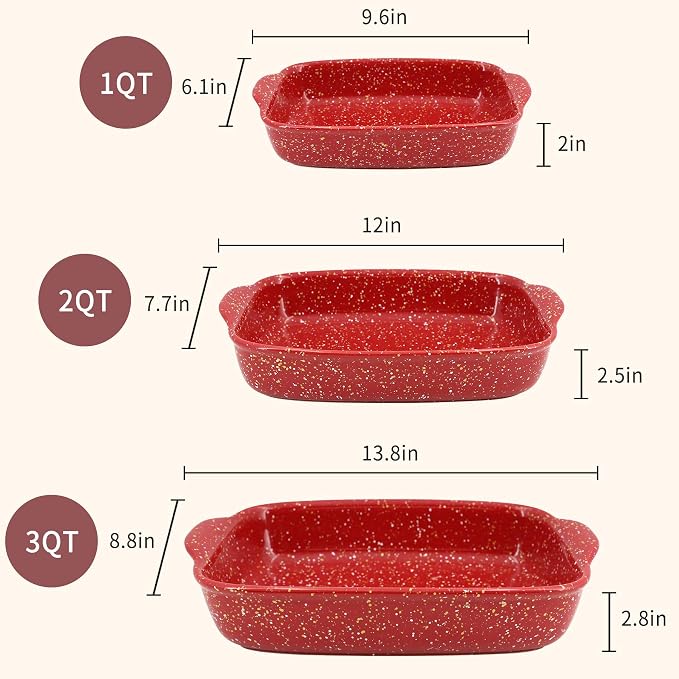 3-Pack Ceramic Lasagna Pan, Heavy-Duty Rectangular Baking Dishes, High Heat - Image 2