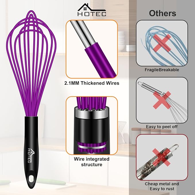 HOTEC 4 Pieces Silicone Whisks for Cooking, Wire Balloon Whisks Egg Beater - Image 7