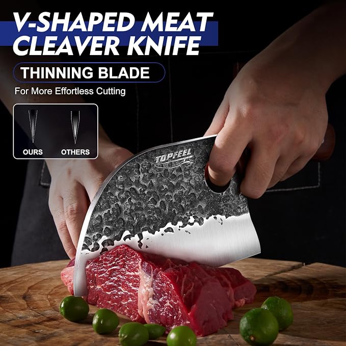 Topfeel 3PCS Butcher Knife Set, Hand Forged Serbian Chef Knives & Meat Cleaver - Image 2