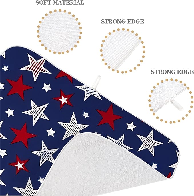 4th of July Dish Drying Mat 18x24 Inch Navy Blue Red Stars Patriotic Decor - Image 7