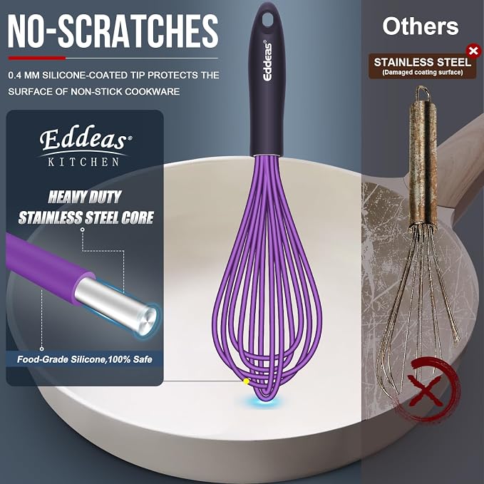 Eddeas Silicone Whisk, 500°F Heat Resistant Non Scratch Coated Whisks - Image 2