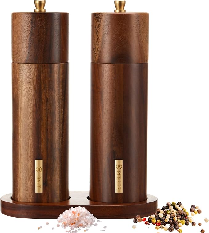 Wooden Salt and Pepper Grinder Set 8 Inch Manual Salt and Pepper Mill by LOYIM