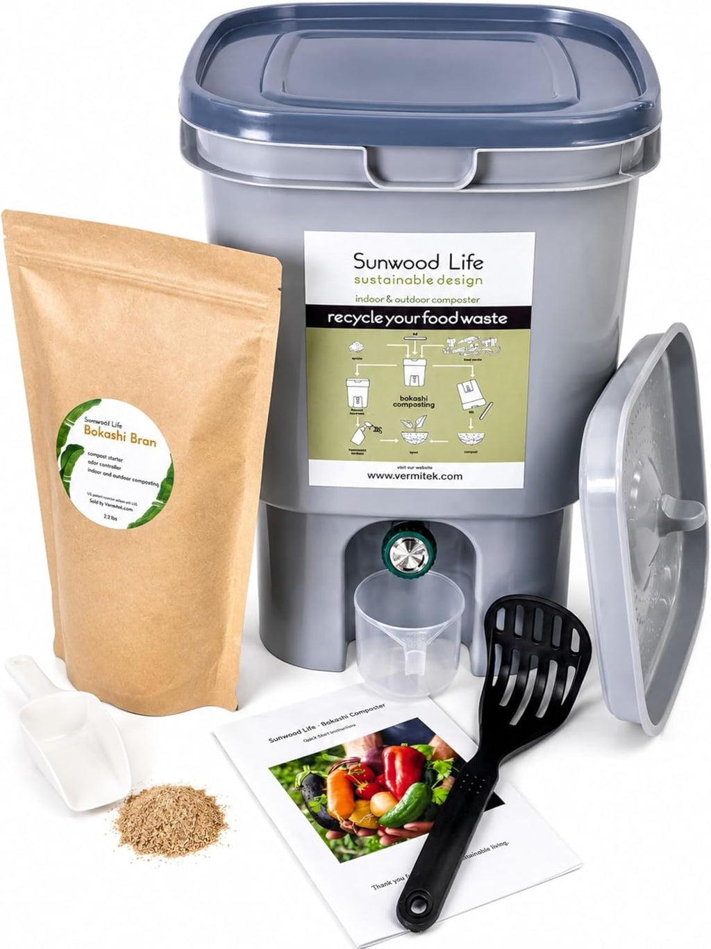 Bokashi Composting Kit, 5-Gallon Indoor Kitchen Composter - Gray, with