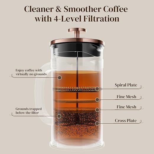 Veken French Press Coffee Maker 21oz 0.6 L, Single Serve Small Pot, Heat - Image 5