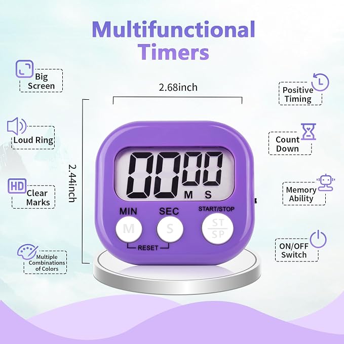 4 Pack Purple Digital Kitchen Timer Magnetic Digital Timer - Image 2