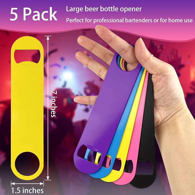 KTOJOY 5 Pack Stainless Steel Colorful Beer Bottle Opener Set, 7 Inch, Large - Image 3