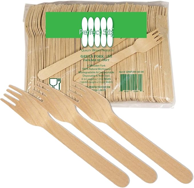 Perfect Stix Green Fork 158-250ct Disposable Wooden Forks, Plain Forks by PerfectStixLLC