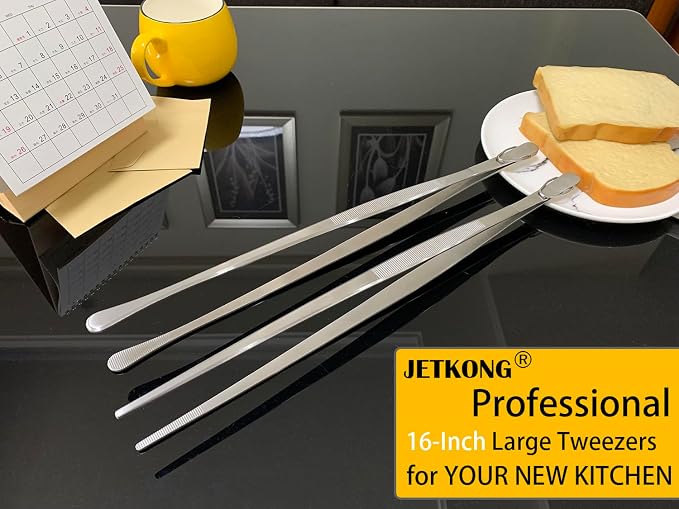 JETKONG 2 Pcs 16-Inch Kitchen Tweezers Extra Long Tweezer Tongs, Heavy Duty - Image 4