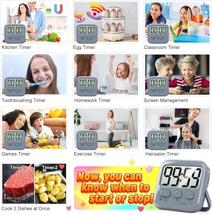 Antonki 2 Pack Digital Timer for Kids, Magnetic Countdown Kitchen Timers for - Image 7