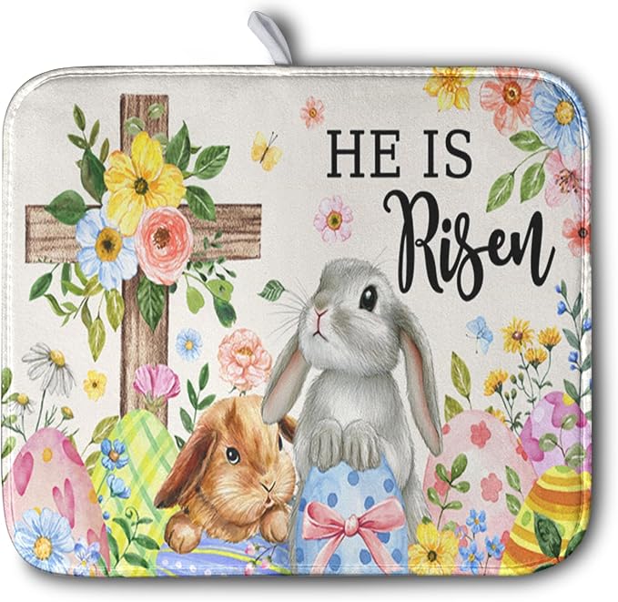 He is Risen Easter Dish Drying Mat by Kwlegh