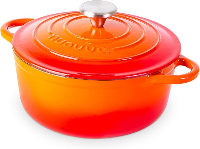 Cast Iron Dutch Oven with Lid – Non-Stick Ovenproof Enamelled Casserole Pot – by Nuovva