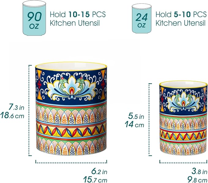vancasso SIMI Utensil Holder, 7.3"+5.5" Porcelain Kitchen Utensil Holder - Image 2