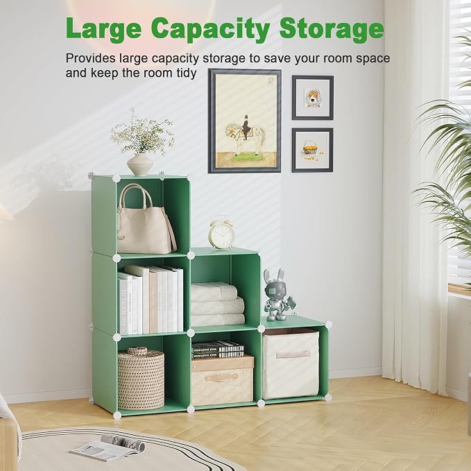 C&AHOME 6-Cube Storage Organizer, Stackable Storage Cubes Shelves, Portable - Image 6
