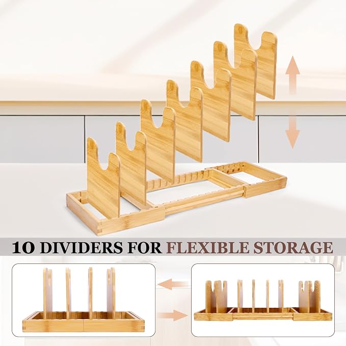 Bamboo Pot Lid Organizer, Pots and Pans Organizer Inside Cabinet, Pot Lids - Image 7