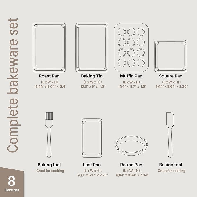 Bakeware Set – 8 Piece – Non-Stick Professional Home Bakeware – Multi Sized - Image 2