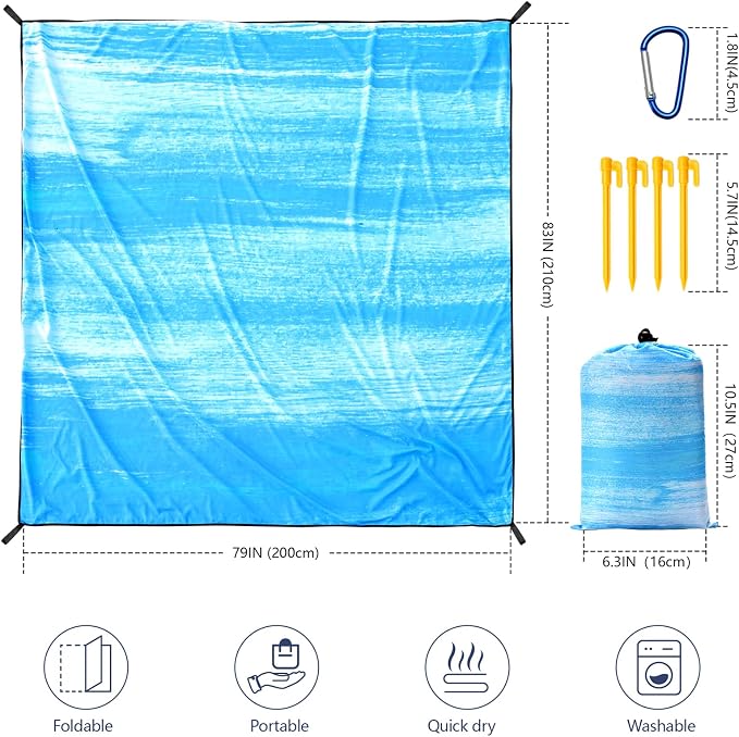 WIWIGO Beach Blanket Waterproof Sandproof Beach Mat 79" X 83"/10'x9'for 2-8 - Image 2