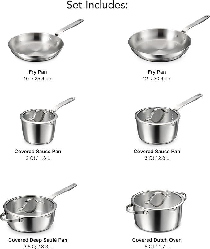 Tramontina Tempo Tri-Ply Base Stainless Steel 10-Piece Cookware Set - Image 3