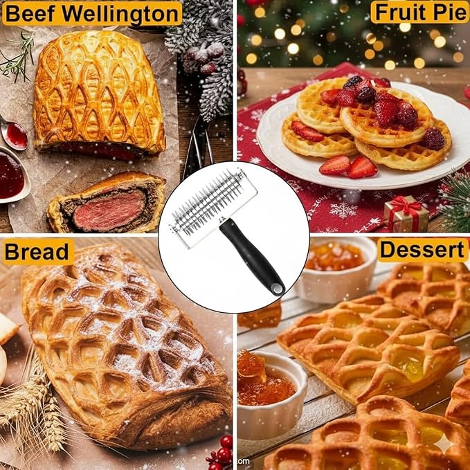 Pastry Lattice Roller Cutter, Stainless Steel Multi-Wheel Dough Cutter - Image 3