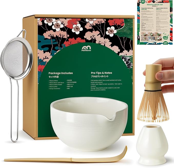 Matcha Whisk Set, Ceramic Bowl Matcha Kit & Handcrafted Bamboo Chasen, Complete by Metflavor