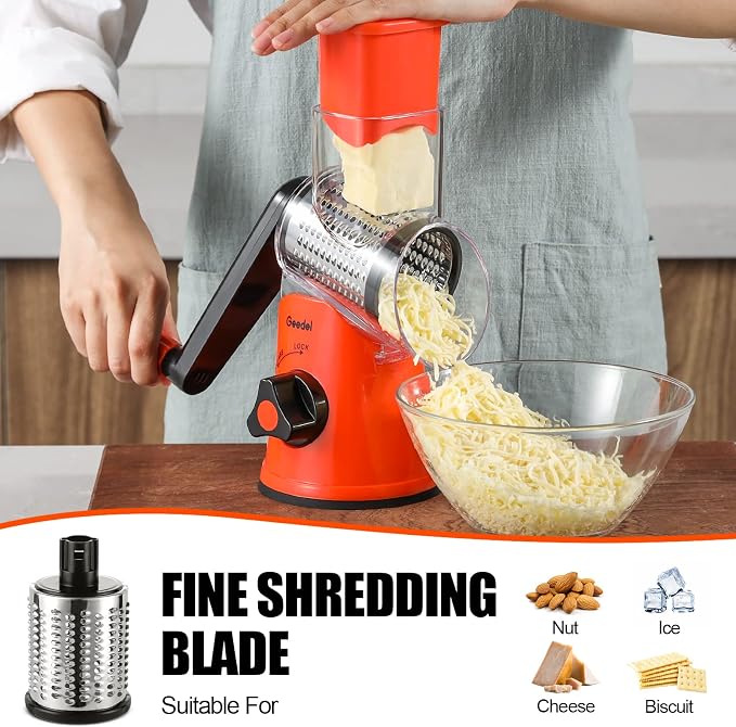 Geedel Rotary Cheese Grater, Kitchen Mandoline Vegetable Slicer - Image 5