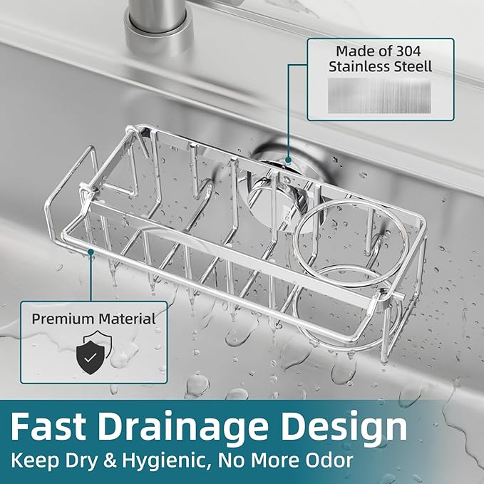 TAILI 4-in-1 Sink Caddy with Strong Suction Cup, Sponge Holder - Image 4