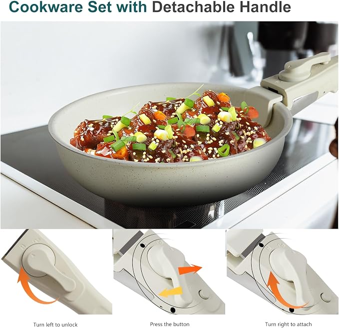 NEWBULIG 12-Piece Nonstick Cookware Set, Detachable Handle Pots and Pans - Image 9
