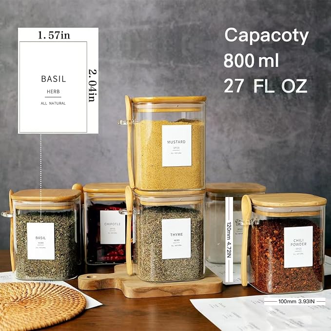 HHMJSM 6 Pcs Square Glass Jar - 27 oz Large Sugar Container with 148 Kitchen - Image 4