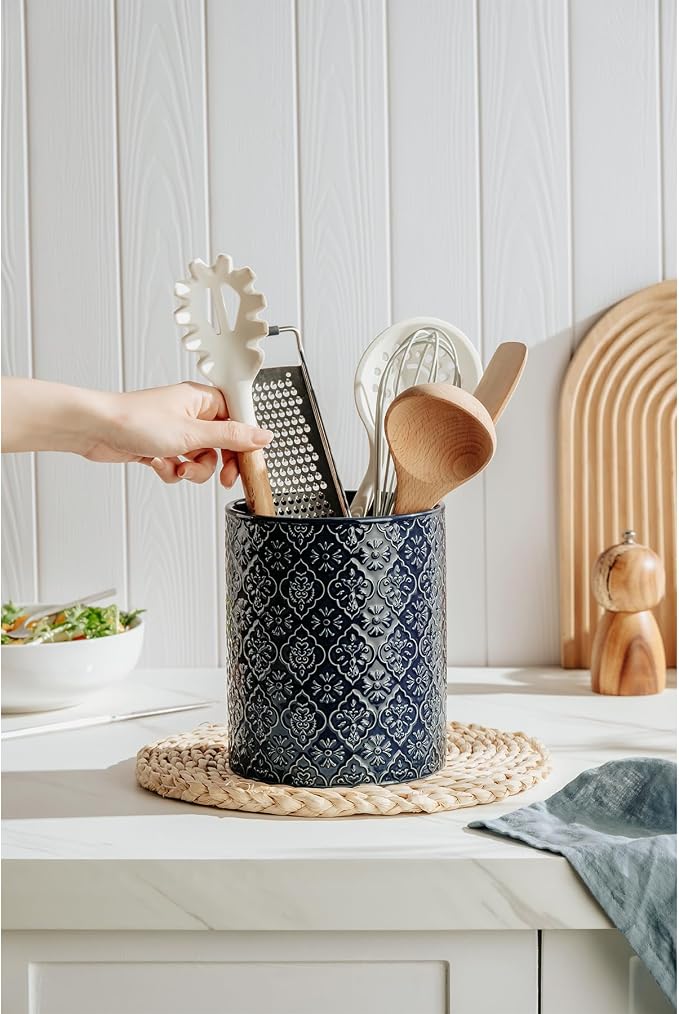 Kitchen Utensil Holder, 6x7 inch Large Ceramic Utensil Holder - Image 5
