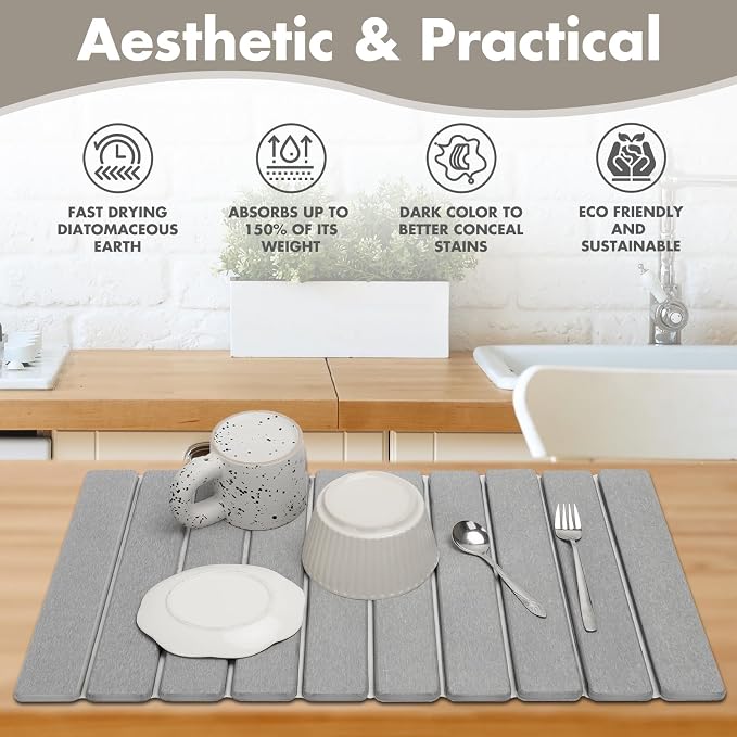 Large Stone Dish Drying Mat for Kitchen Counter, Eco-friendly, Instant Drying - Image 2