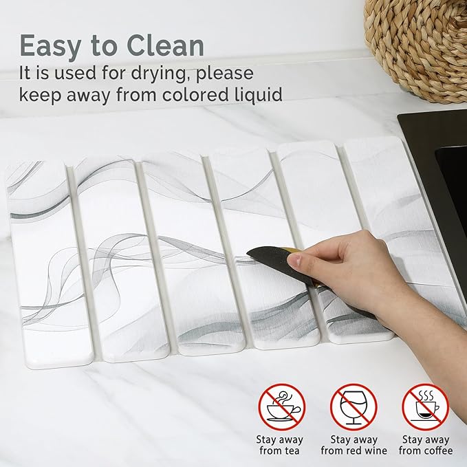 Small Stone Dish Drying Mat for Kitchen Counter, Foldable Water Absorbing - Image 5