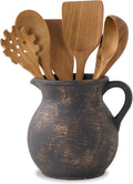 MIYUKI Rustic Kitchen Utensil Holder - 7.6 Inch Ceramic Utensil Crock