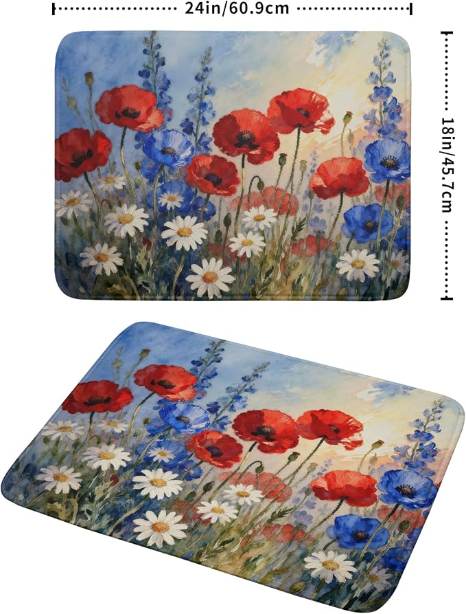 4th of July Dish Drying Mat for Kitchen Counter 18x24 Patriotic Floral - Image 2