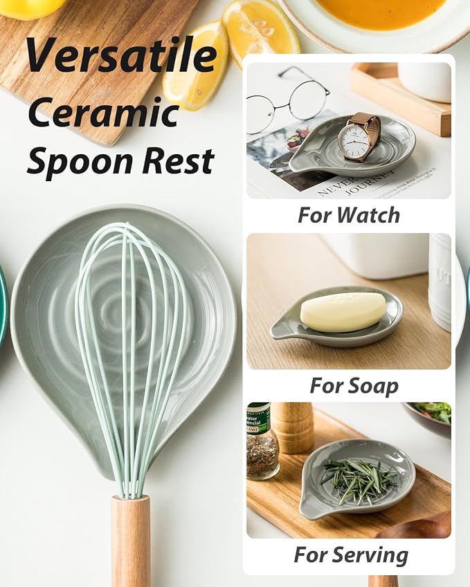 LAUCHUH Spoon Rest for Stove Top, 5 inch Ceramic Spoon Holder for Kitchen - Image 5