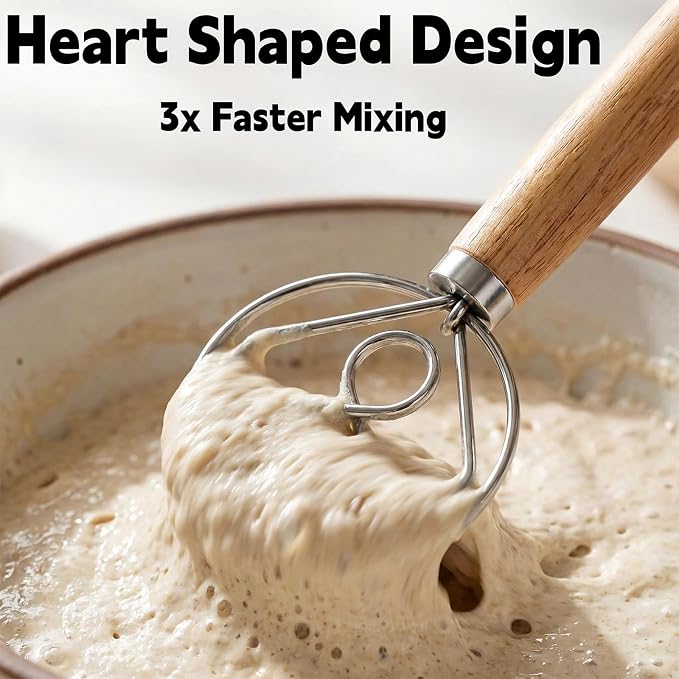 TEEVEA Danish Dough Whisk for Sourdough Bread, Wooden Handle Stainless Steel - Image 5