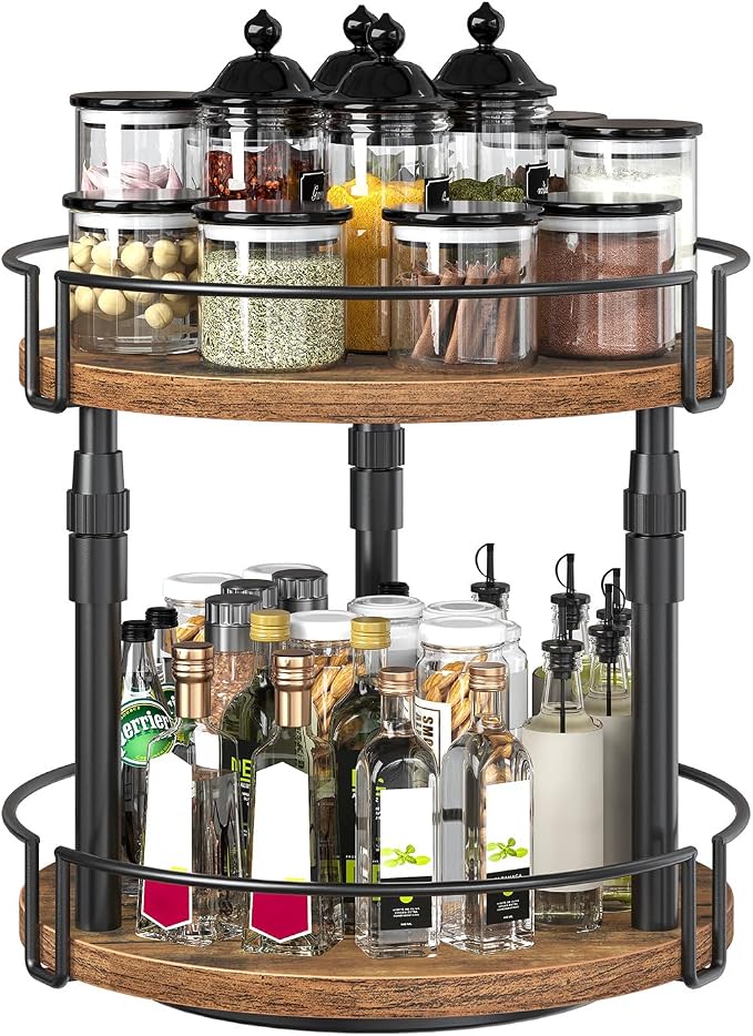 HOOBRO Lazy Susan Organizer Spice Rack, 2-Tier Height Adjustable Rotating Spice - Image 9