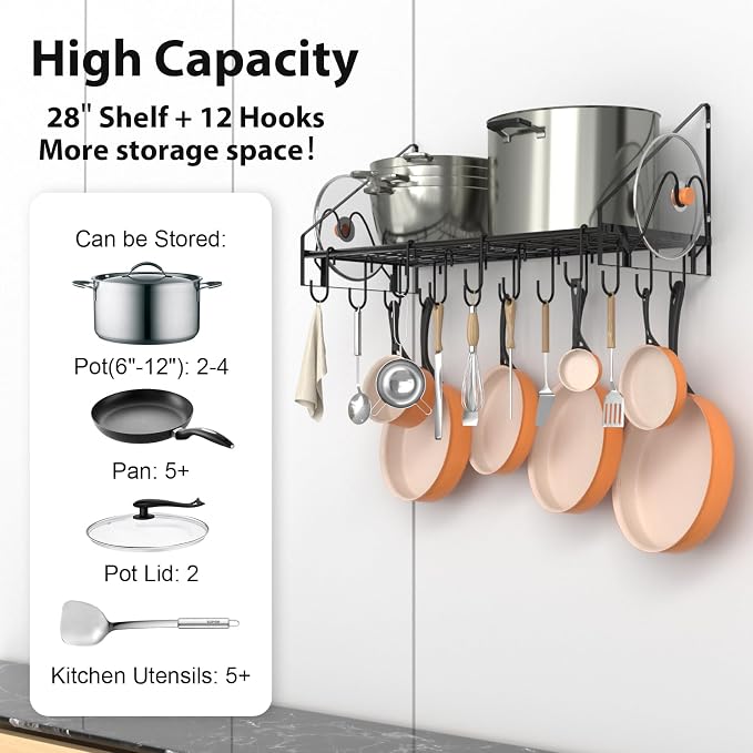 VyGrow 28 Inch Pot Rack Wall Mounted, Pots and Pans Organizer - Image 3