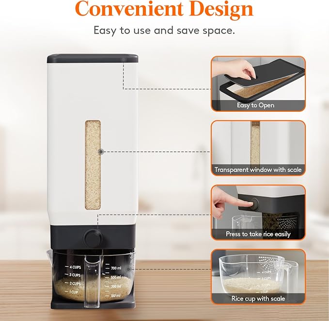 Lifewit Rice Dispenser 25 Lbs, Rice Storage Container Sealed Moisture Proof - Image 4