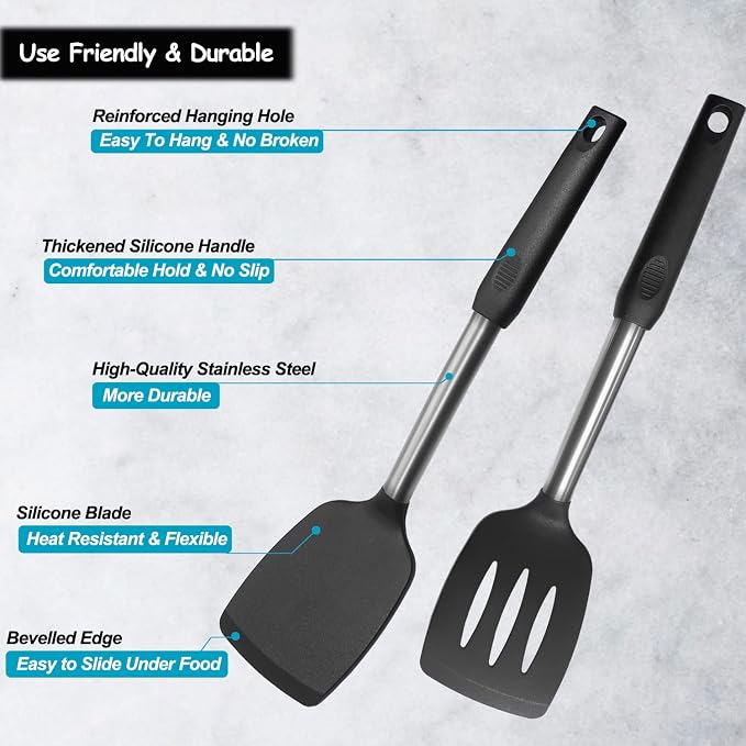 Silicone Spatula and Cooking Spoon, 5 Pack Non-Stick Cooking Utensils - Image 3