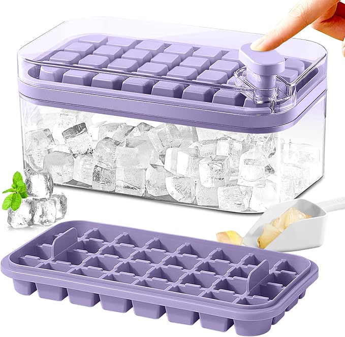 Ice Cube Tray with Lid and Bin for Freezer, 2 Pack by DOONLY