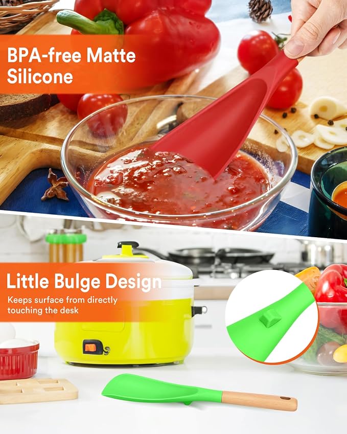 Cooking Spoon for Nonstick Cookwares, Wood Handle Spoon for Mixing, and Scrape - Image 5