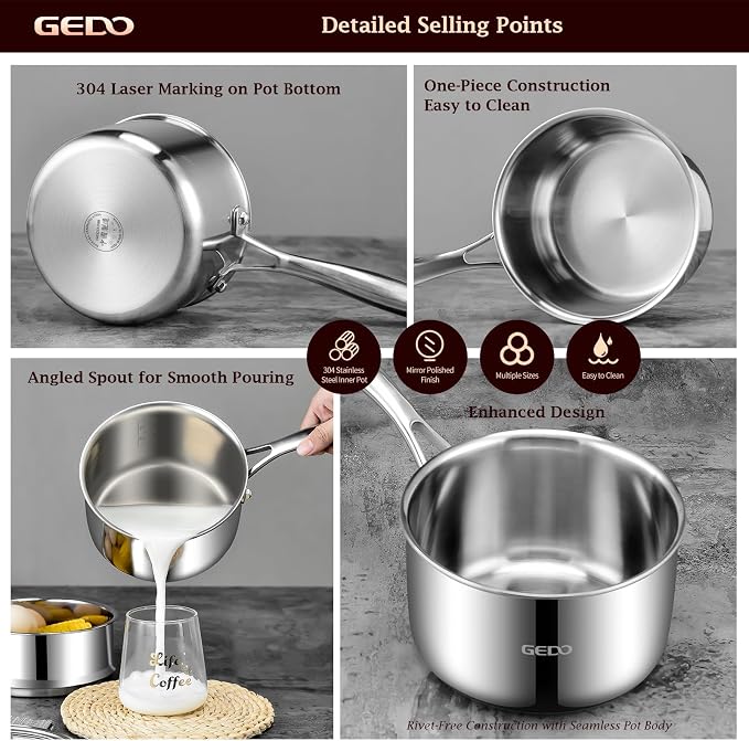 GEDO 3-Ply 304 Stainless Steel Saucepan - Image 8