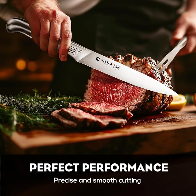 WIZEKA 8-inch Turkey Carving Knife Set 2 PCS, Stainless Steel Carving Knife and - Image 3