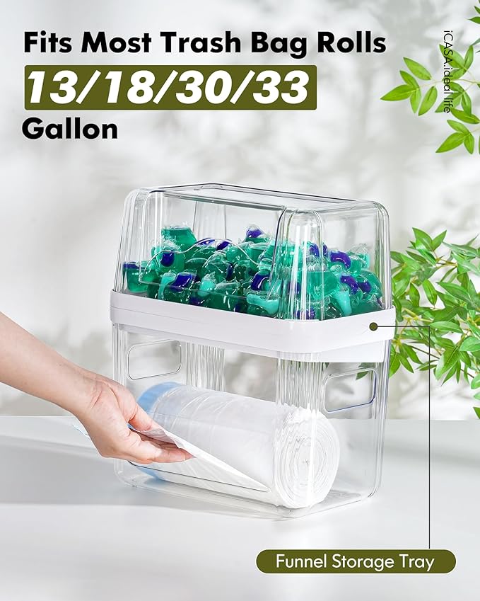 iCASA Trash Bag Dispenser Dishwasher Pod Organizer, 3 in 1 Grocery Garbage Bags - Image 4