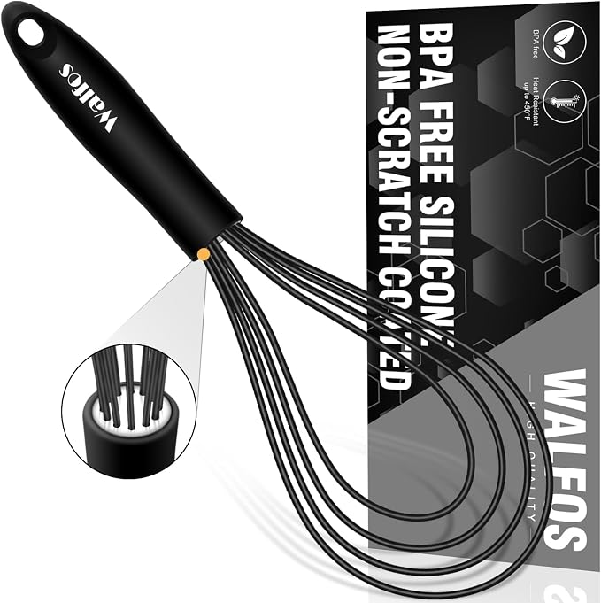 Walfos Silicone Flat Whisk, 11inch Flat Whisk Non Scratch Coated Flat Whisks by Walfos