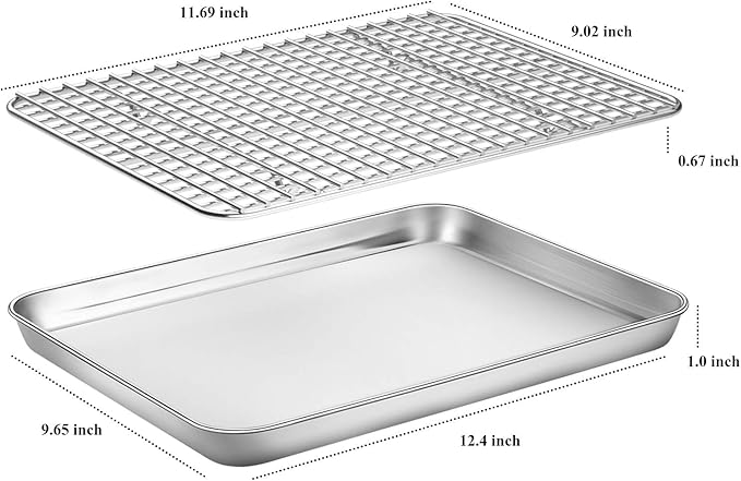 Baking Sheet with Cooling Rack Set, Deedro Stainless Steel Cookie Half Sheets - Image 2