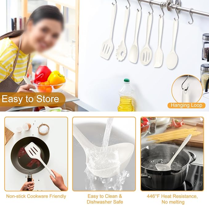 TeamFar Silicone Cooking Utensils Set, 7-Piece Heat Proof Kitchen Utensils Set - Image 4