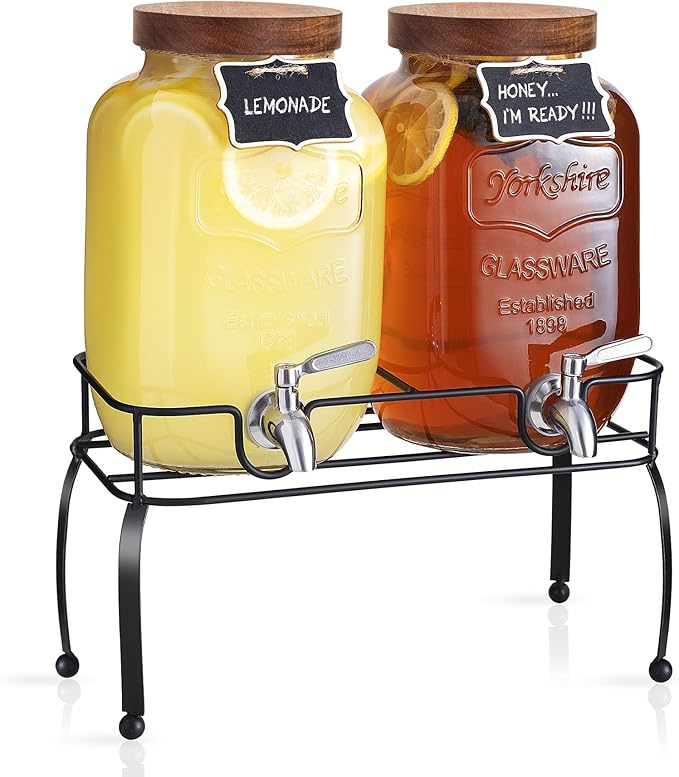 mustry Glass Drink Dispenser for Parties, 1 Gallon Beverage Dispenser by Mustry