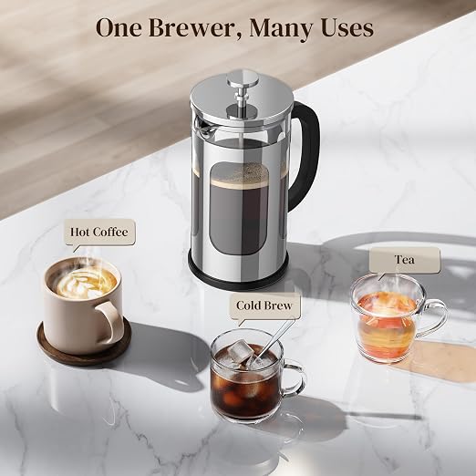 Veken French Press Coffee Maker 34oz 1 L, No Plastic Touching Cafe, Heat - Image 9